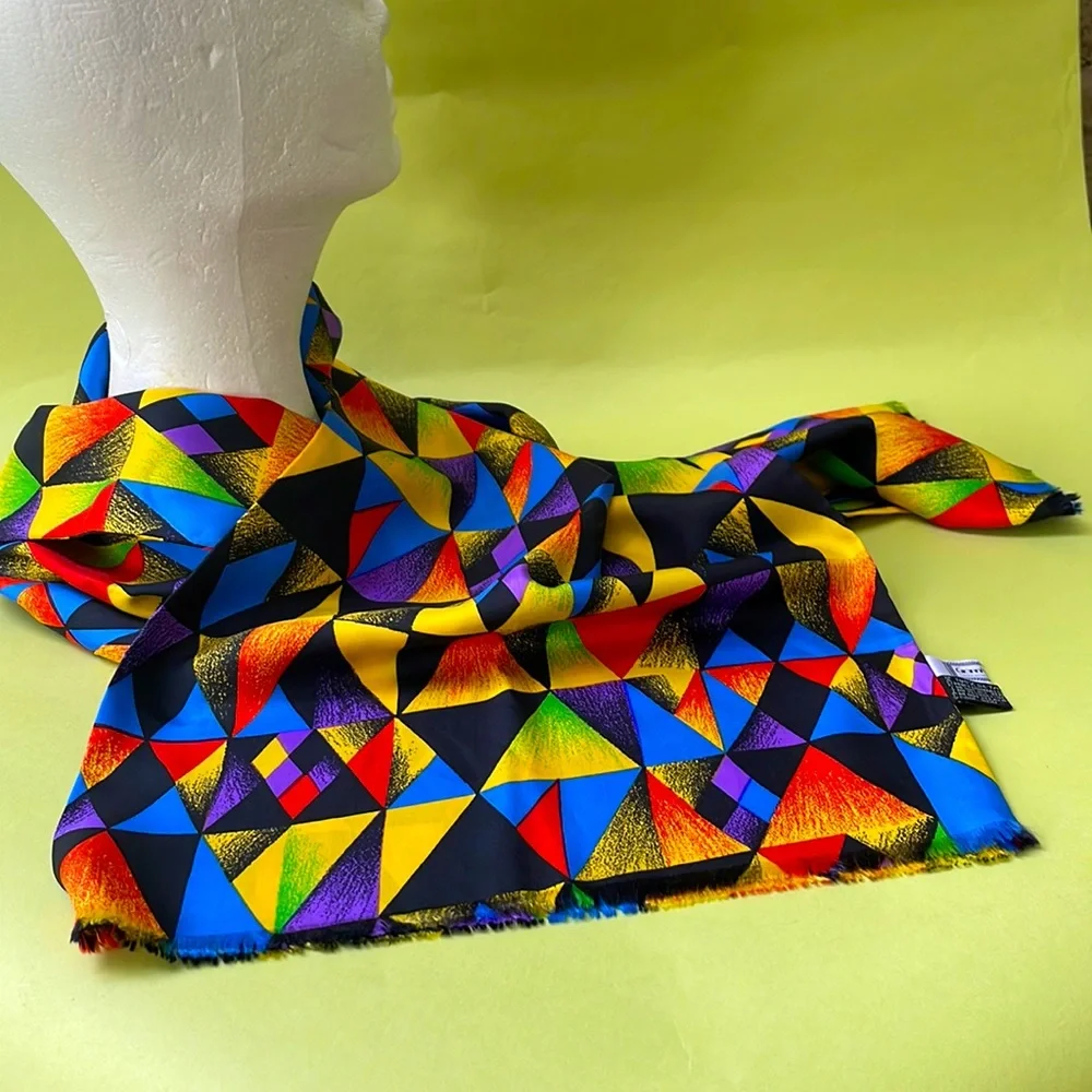 New vintage bright multicolored Gianni Versace silk double sided scarf